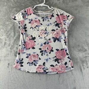 H&M Top T-Shirt Girls 10 - 12 Y Gray Pink Blue Floral Print
